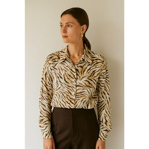Alfred Dunner Womens Button Front Top 18W Animal Print Old Money Vintage Office